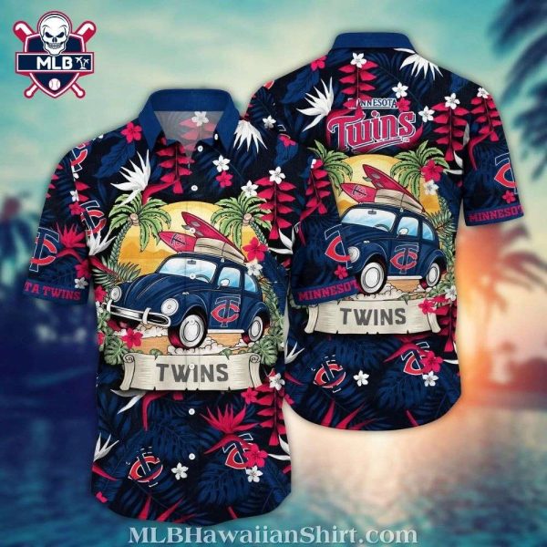 Surf Theme With Vintage Car Minnesota Twins Hawaiian Shirt