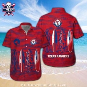 Surfboards And Waves Texas Rangers Tropical Hawaiian Shirt