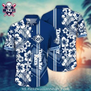 Tampa Bay Rays White Floral – Navy Hawaiian Shirt