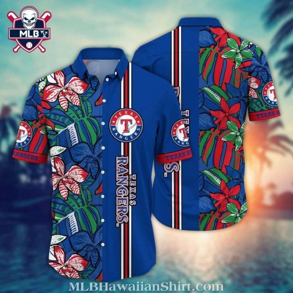 Texas Rangers Blue Stripe Tropical Hawaiian Shirt