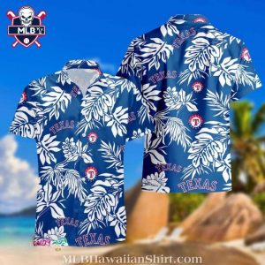 Texas Rangers Classic White Tropical Leaves Hawaiian Shirt