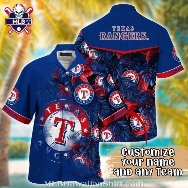 Texas Rangers Customizable Palm Hawaiian Shirt