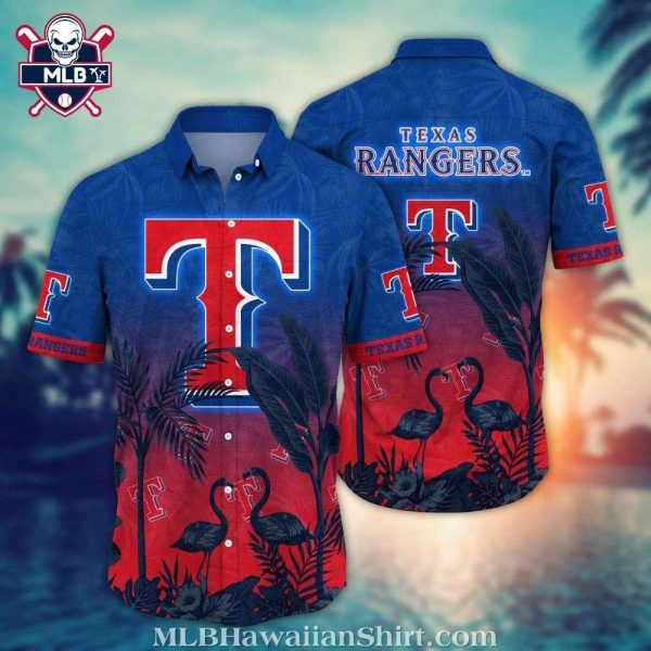 Texas Rangers Flamingo Sunset Tropical Hawaiian Shirt