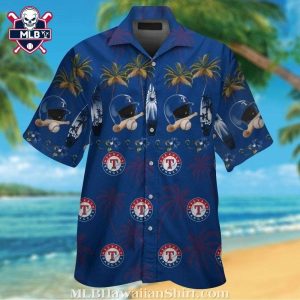 Texas Rangers Nautical Palm And Baseball Hawaiian Shirt