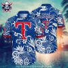 Vibrant Red And Navy Floral Patterns Texas Rangers Aloha Shirt