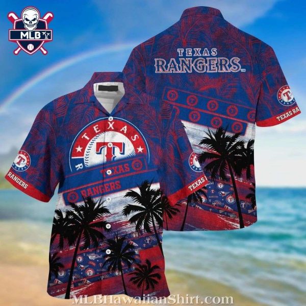 Texas Rangers Palm Tree Pattern Tropical Hawaiian Shirt