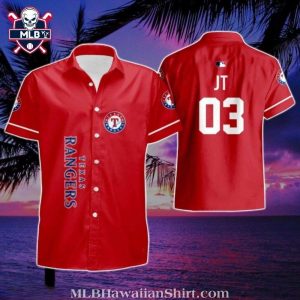 Texas Rangers Personalized Red Jersey Style Hawaiian Shirt