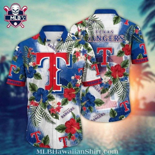 Texas Rangers Red And Blue Floral Aloha Shirt