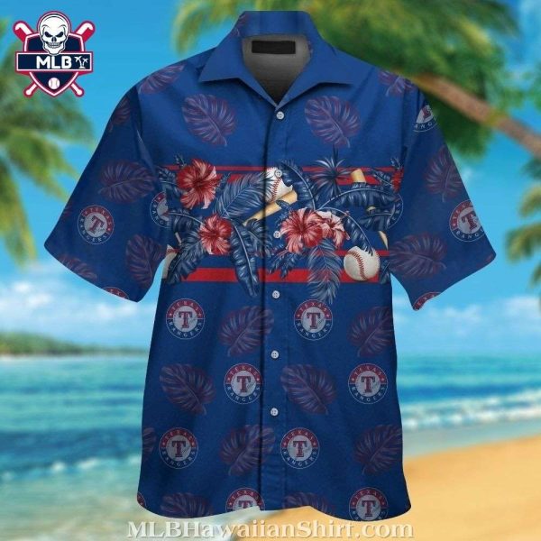 Texas Rangers Tropical Baseball And Palm Hawaiian Shirt