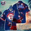 Vibrant Red And Navy Floral Patterns Texas Rangers Aloha Shirt