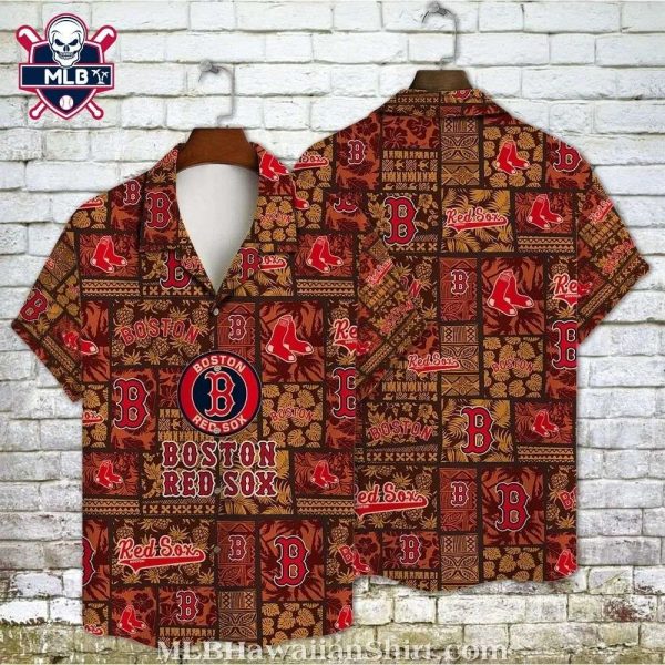 Tiki Motifs And Red Sox Logo Tropical Hawaiian Shirt