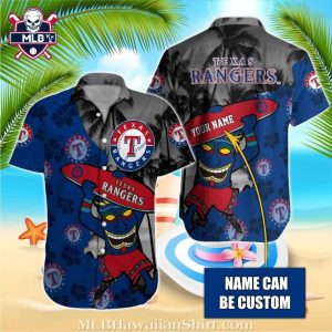 Tiki Surfing Texas Rangers Personalized Aloha Shirt
