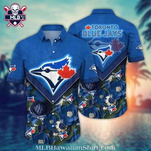 Toronto Blue Jays Large Crest Blue Floral Hawaiian Shirt