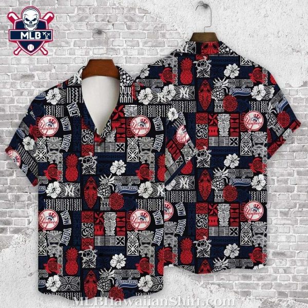 Traditional Tiki NY Yankees Aloha Shirt – Red And Navy Cultural Fusion