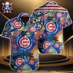 Travel Stamps And Palm Silhouette – Chicago Cubs Custom Hawaiian Shirt