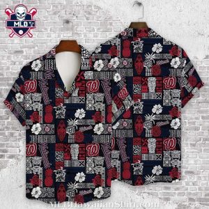 Tribal Touch Washington Nationals Aloha Shirt – Deep Red Hawaiian Nationals Motif