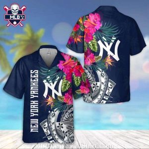 Tribal Tropical Flower Pattern – NY Yankees Summer Aloha Shirt