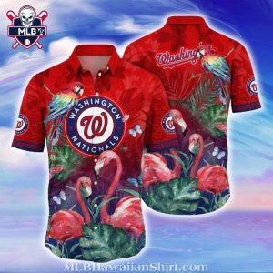 Tropical Aviary Washington Nationals Aloha Shirt – Flamingos And Parrots Design