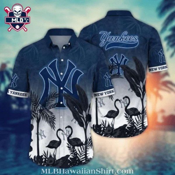 Tropical Flamingo And Palm Tree Prints NY Yankees Aloha Shirt