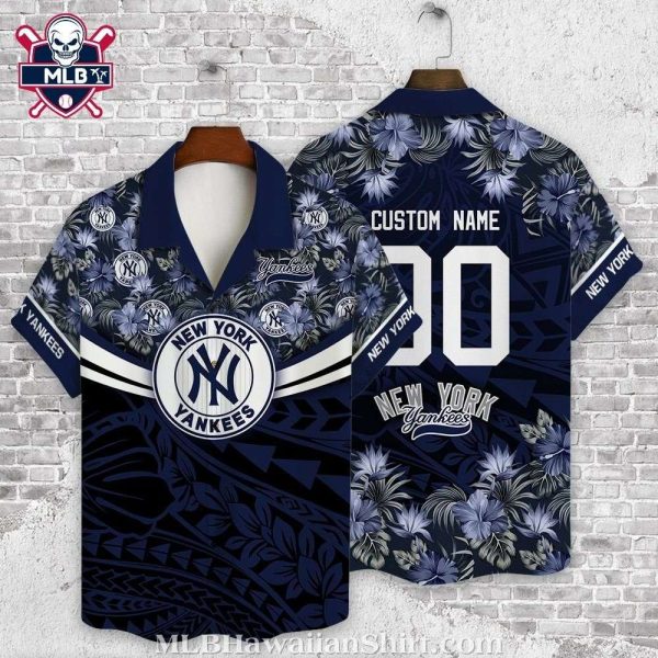 Tropical Floral NY Yankees Aloha Shirt – Midnight Blue And Hibiscus