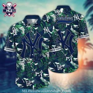 Tropical Green Leaf NY Yankees Hawaiian Shirt