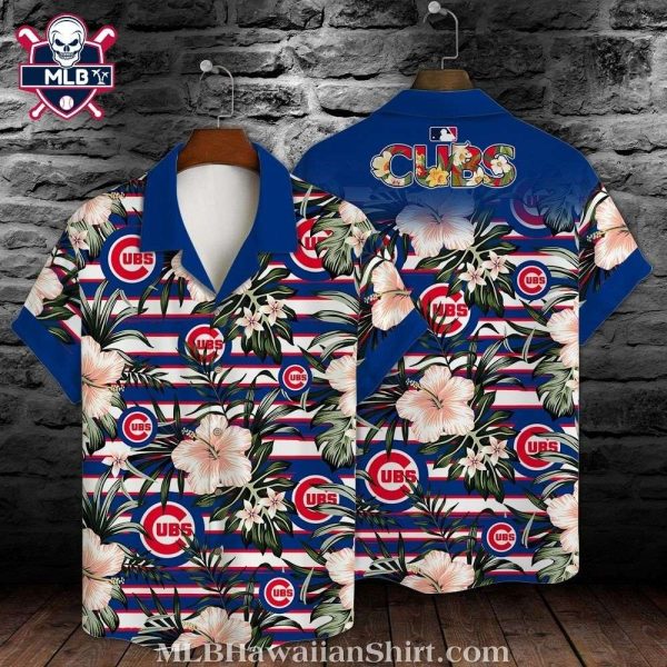 Tropical Hibiscus And Chicago Cubs Navy Hawaiian Shirt – MLB Fan Summer Apparel