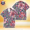 Travel Stamps And Palm Silhouette – Chicago Cubs Custom Hawaiian Shirt