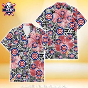 Tropical Hibiscus And Geometric – Chicago Cubs Aloha Shirt