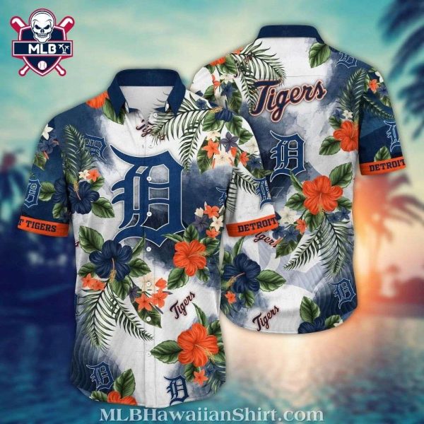 Tropical Leaf And Hibiscus Detroit Tigers Aloha Shirt