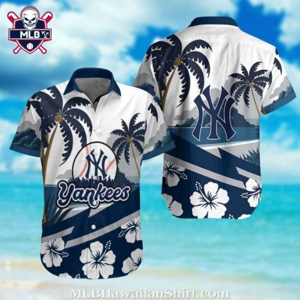 Tropical Palm And Hibiscus Flower NY Yankees Hawaiian Shirt