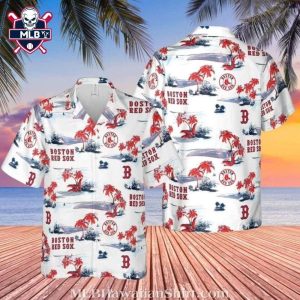 Tropical Palm Beach Scenery Boston Red Sox Hawaiian Shirt