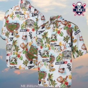 Tropical Palm Trees Stadium Motifs White Sox Hawaiian Shirt