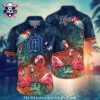 Personalized Sunset Palms Detroit Tigers Navy Aloha Shirt