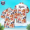 Vibrant Floral Detroit Tigers Aloha Shirt With Stripe Accents