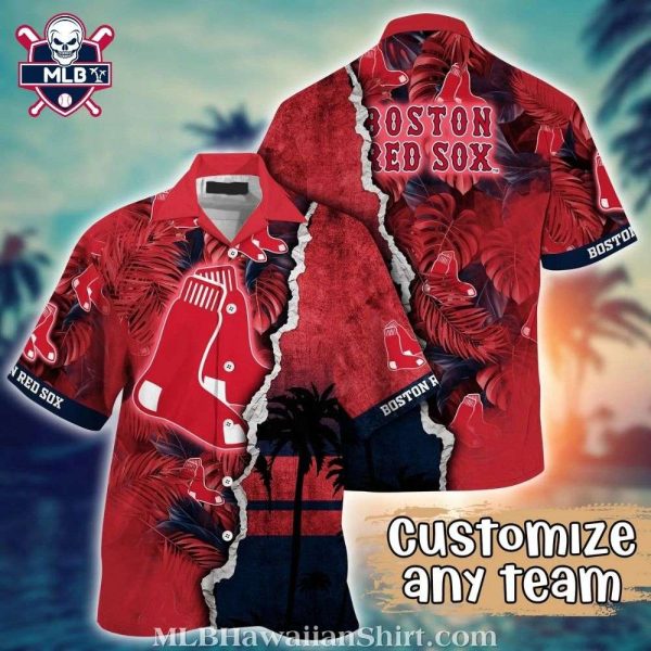 Tropical Red Sox Logo Sunset Beach Hawaiian Shirt