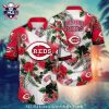 Tropical Paradise Flamingo And Parrot Cincinnati Reds Aloha Shirt