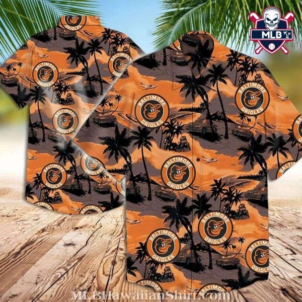 Tropical Sunset And Baltimore Orioles Emblem Hawaiian Shirt