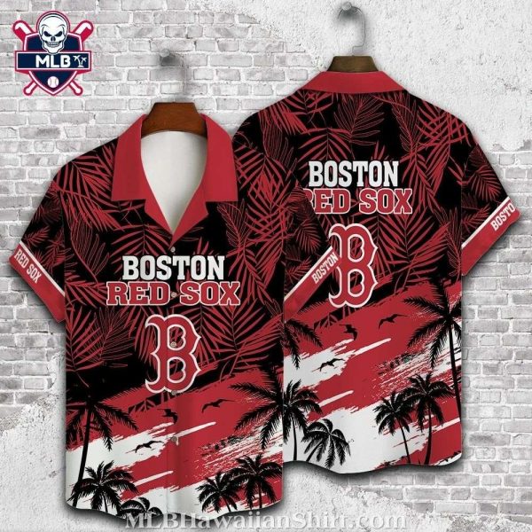 Tropical Sunset And Palm Boston Red Sox Hawaiian Shirt