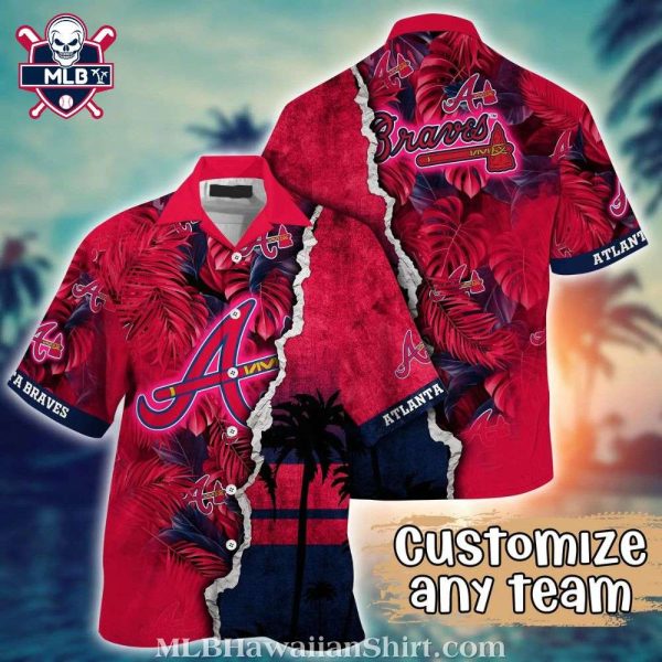 Tropical Tides Atlanta Braves Hawaiian Shirt – Vivid Red And Palm Silhouettes