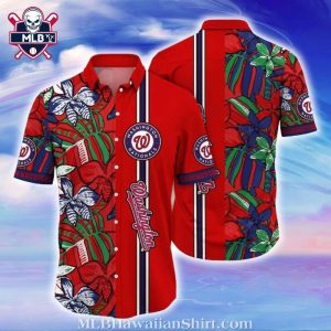 Varsity Vibes Washington Nationals Hawaiian Shirt – Bold Stripes And Foliage