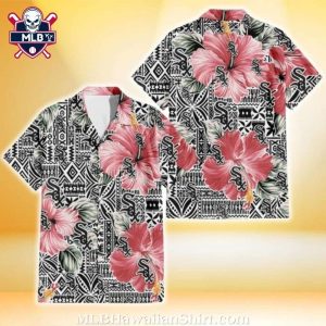 Vibrant Pink Hibiscus And Tribal Pattern Chicago White Sox Tropical Shirt