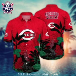 Vibrant Reds Garden – Cincinnati Reds Hawaiian Shirt with Floral Burst