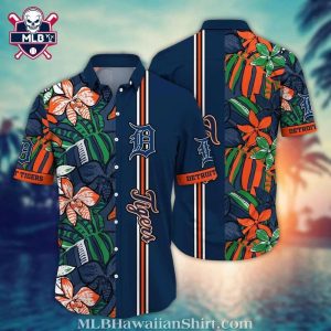 Vibrant Tropical Leaves And Flowers Detroit Tigers Hawaiian Shirt