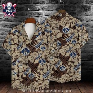 Vintage Tan Dodgers Baseball Emblem Aloha Shirt