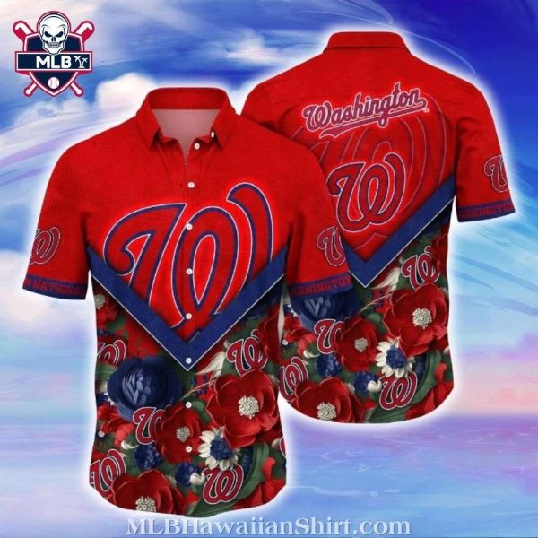 Washington Nationals Floral Vee Hawaiian Shirt – Red Bloom Elegance