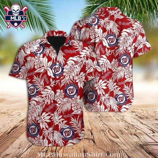 Washington Nationals Vibrant Red Tropical Leaf Hawaiian Shirt