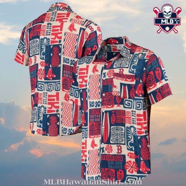 White And Blue Boston Red Sox Tribal Pattern Hawaiian Shirt