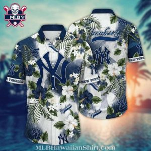 White And Blue Hibiscus Flower NY Yankees Hawaiian Shirt