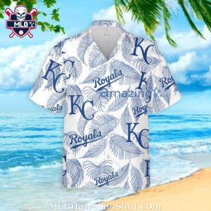 White And Blue Leaf Pattern KC Royals Aloha Shirt