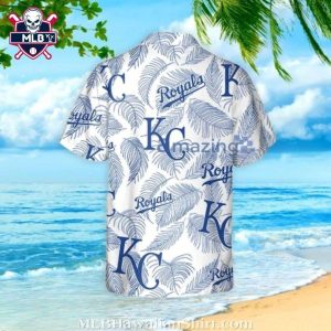 White And Blue Leaf Pattern KC Royals Aloha Shirt